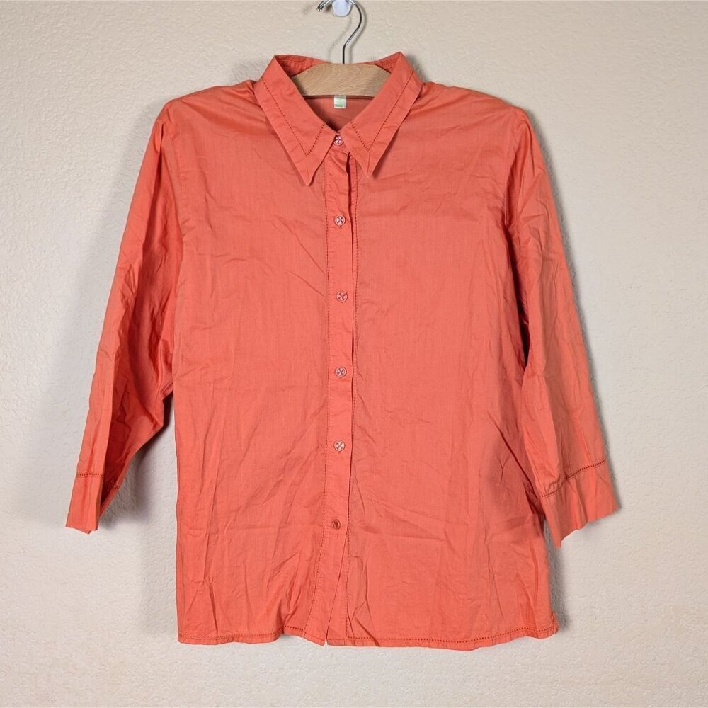 Sigrid Olsen Women's 100% Cotton Button-Up Shirt sz XL 3/4 Sleeve Lagenlook